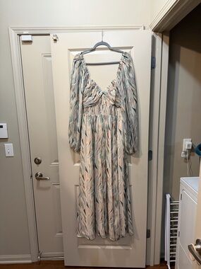 Astr Long Sleeve Maxi Dress in Mint, Blush & Cream Print